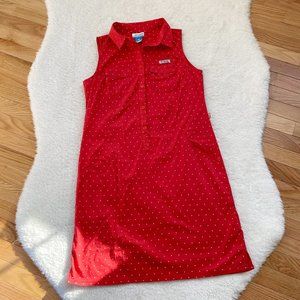 Columbia Women’s PFG Bonehead Sleeveless Shirt Dress, Red Swiss Dot, Size M